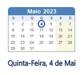4 Maio 2023 calendario