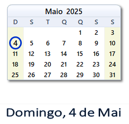 4 Maio 2025 calendario