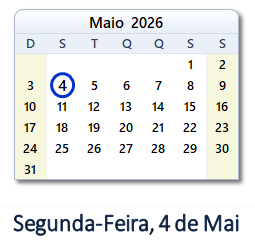 4 Maio 2026 calendario