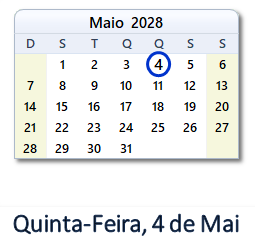 4 Maio 2028 calendario