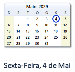 4 Maio 2029 calendario