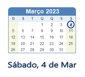 4 Março 2023 calendario