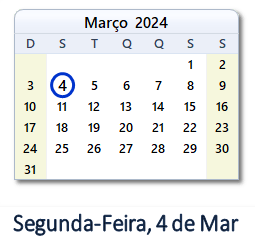 4 Março 2024 calendario