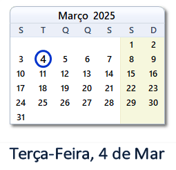 4 Março 2025 calendario