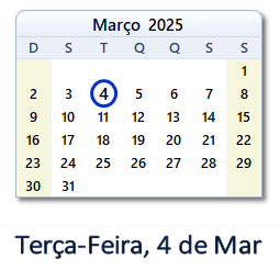 4 Março 2025 calendario