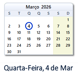 4 Março 2026 calendario