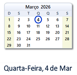 4 Março 2026 calendario
