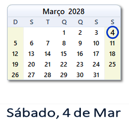4 Março 2028 calendario