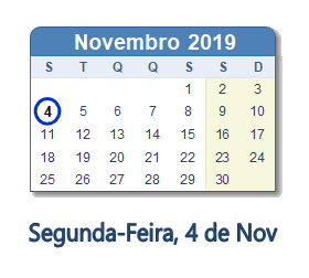 4 Novembro 2019 calendario