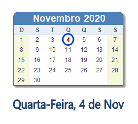 4 Novembro 2020 calendario