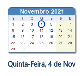4 Novembro 2021 calendario