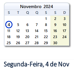 4 Novembro 2024 calendario