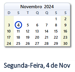 4 Novembro 2024 calendario