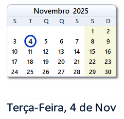 4 Novembro 2025 calendario