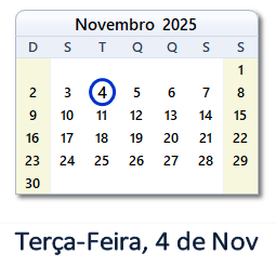 4 Novembro 2025 calendario
