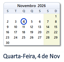 4 Novembro 2026 calendario