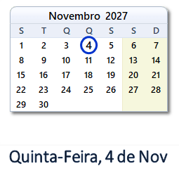 4 Novembro 2027 calendario