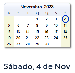 4 Novembro 2028 calendario