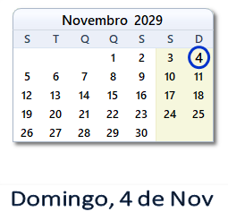 4 Novembro 2029 calendario