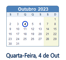 4 Outubro 2023 calendario