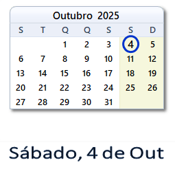 4 Outubro 2025 calendario