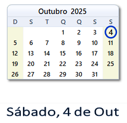 4 Outubro 2025 calendario