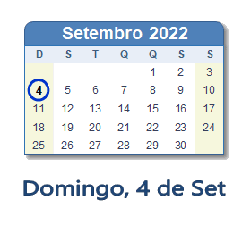 4 Setembro 2022 calendario