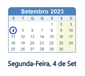 4 Setembro 2023 calendario