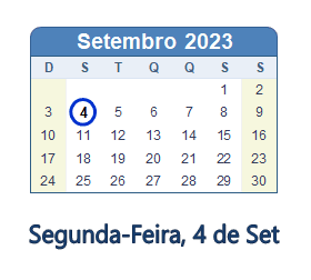 4 Setembro 2023 calendario