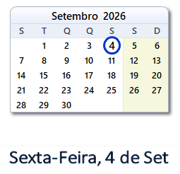 4 Setembro 2026 calendario