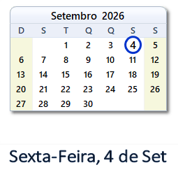 4 Setembro 2026 calendario