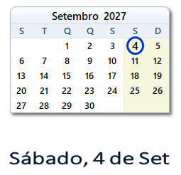 4 Setembro 2027 calendario