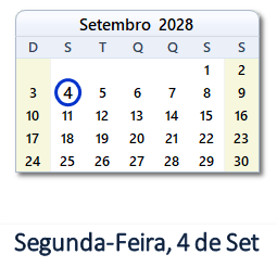 4 Setembro 2028 calendario