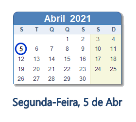 5 Abril 2021 calendario