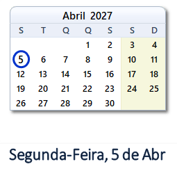 5 Abril 2027 calendario