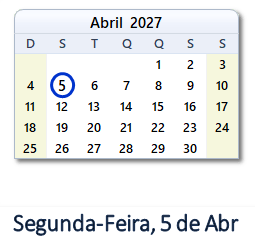 5 Abril 2027 calendario