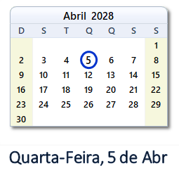 5 Abril 2028 calendario