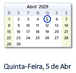5 Abril 2029 calendario