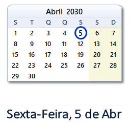 5 Abril 2030 calendario