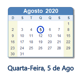 5 Agosto 2020 calendario