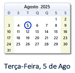 5 Agosto 2025 calendario