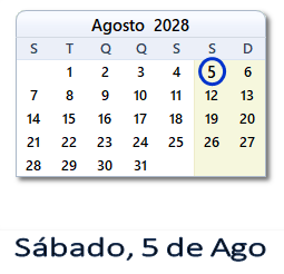 5 Agosto 2028 calendario