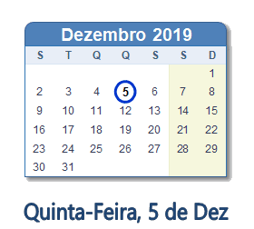 5 Dezembro 2019 calendario