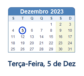 5 Dezembro 2023 calendario