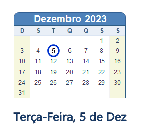 5 Dezembro 2023 calendario