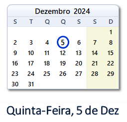 5 Dezembro 2024 calendario