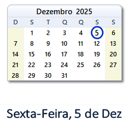 5 Dezembro 2025 calendario