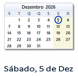 5 Dezembro 2026 calendario