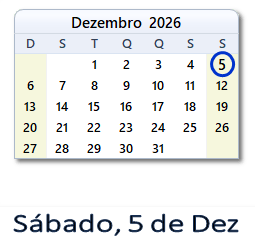 5 Dezembro 2026 calendario