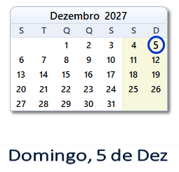 5 Dezembro 2027 calendario
